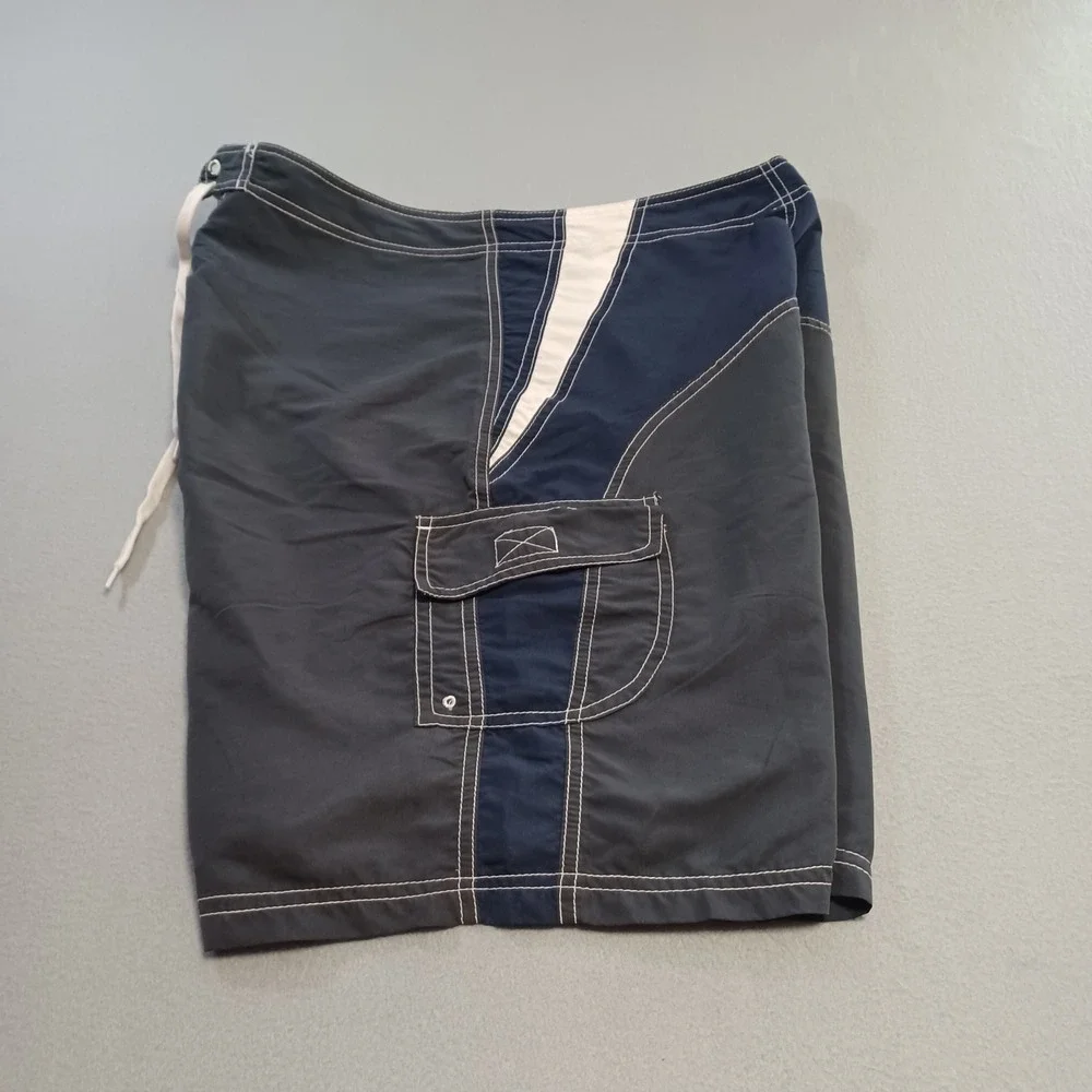 Talos‎ Mens Navy Blue Charcoal Colorblock Cargo Board Shorts Swim Trunks Size 34